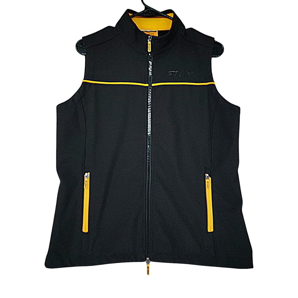 Stryker Softshell Vest M Wom Black‎ Yellow Full Zip Waffle Fleece Corp 2023 $20B
